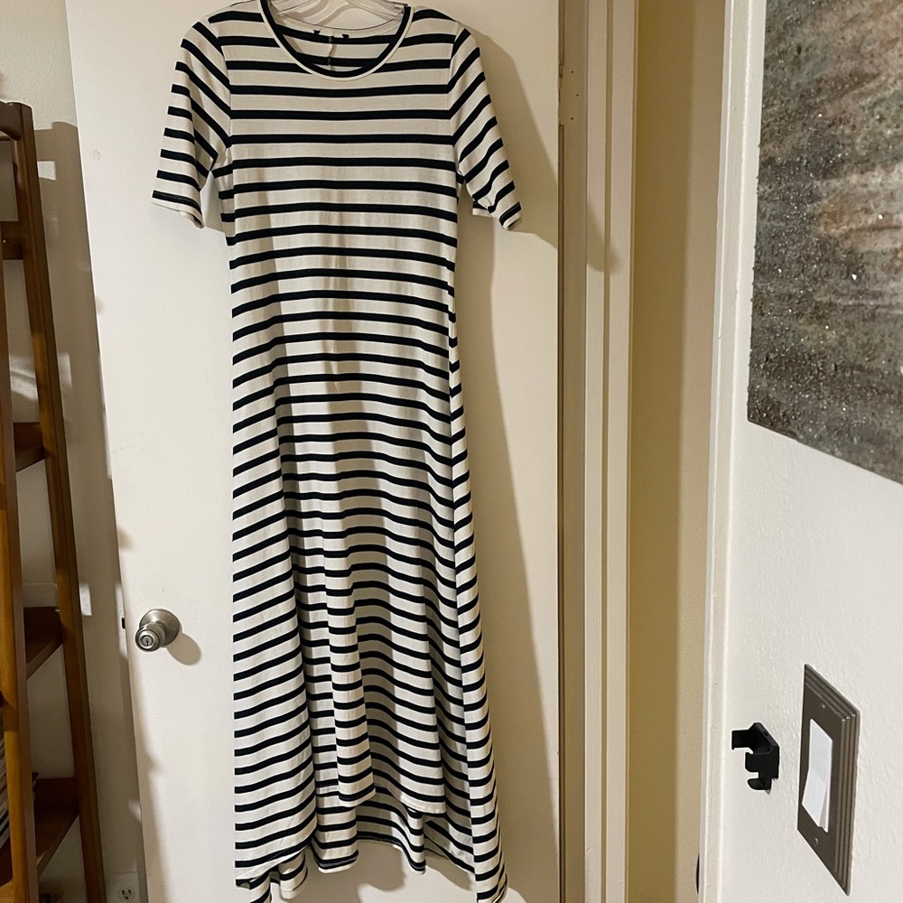 JCrew striped high/low maxi dress.